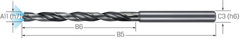 Hochleistungsbohrer PREMUS, VHM Schaftform HA Typ INOX 8 × A11 Innenkühlung