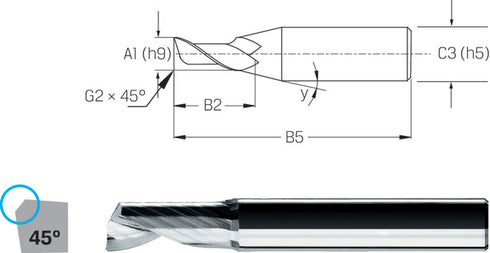 Schaftfräser PREMUS, VHM kurz mit Fase Alu