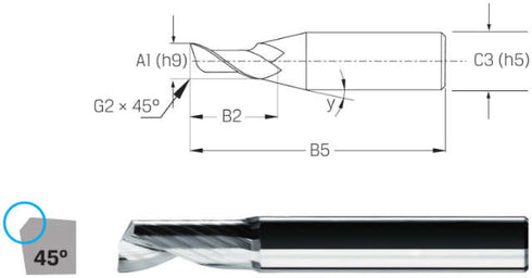 Schaftfräser PREMUS, VHM kurz mit Fase Alu