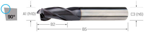 End Mill PRETEC, solid carbide long with protective chamfer Universal TiAlN