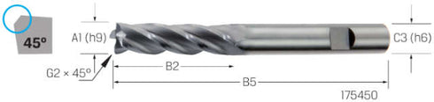 PREMUS end mill, solid carbide long extra long with chamfer