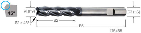 End mill PREMUS, solid carbide long extra long with chamfer ALCRONA