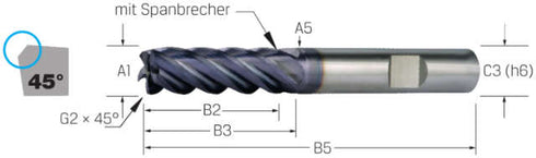 Schaftfräser PREMUS, VHM, Inox, 3 × A1, mit Fase, AlTIN