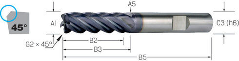 Schaftfräser PREMUS, VHM, Titan, 3 × A1, mit Fase, AlTIN