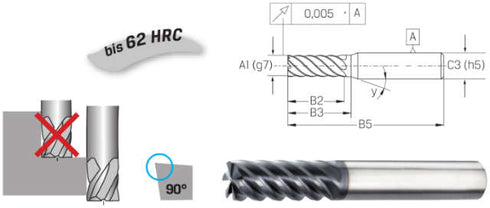 End mill PREMUS, solid carbide short sharp-edged up to 62HRC TiAlN