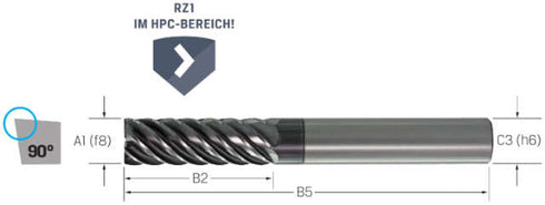 Solid Carbide End Mill VHM PREMUS, 3 × A1, long, coated