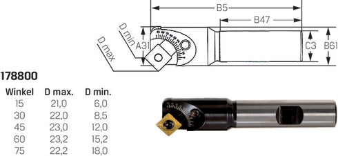 Wendeplatten-Frässenker NEUTRAL, stufenlos einstellbar von 0° bis 90° für SPMT 09T