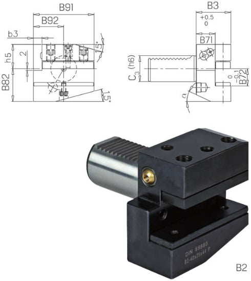 Werkzeughalter PRETEC, DIN 69880, Vierkant-Queraufnahme radial links kurz Form B2