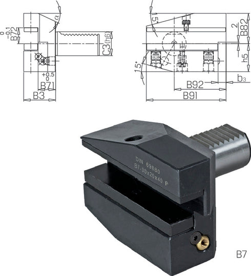 Werkzeughalter PRETEC, DIN 69880 Vierkant-Queraufnahme, Radial Überkopf rechts lang Form B7