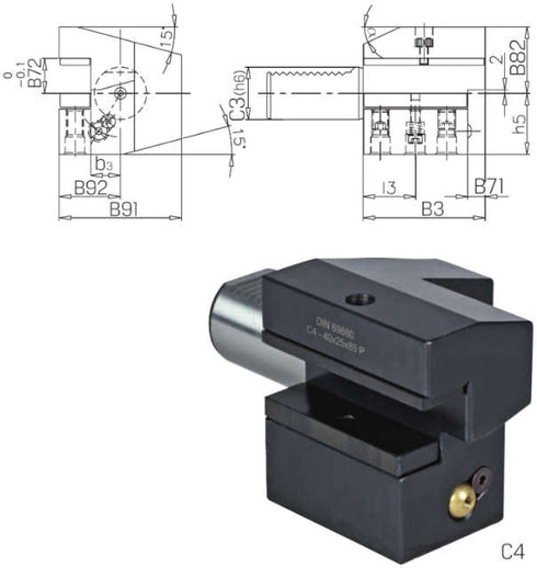 Werkzeughalter PRETEC, DIN 69880 Vierkant-Längsaufnahme, Axial Überkopf links Form C4