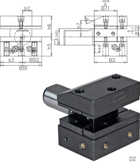 Werkzeughalter PRETEC, DIN 69880 Vierkant-Mehrfachaufnahme Radial Form D2