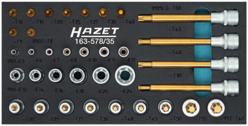 Werkstattwagen-Einlage HAZET, Steckschlüssel-Satz 1/4"+1/2", TORX®, 35-teilig
