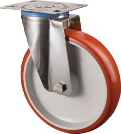 Lenkrolle BS ROLLEN, 100mm H100.B26 Platte,Polyure,ER,GL H100.B26.100 BS ROLLEN