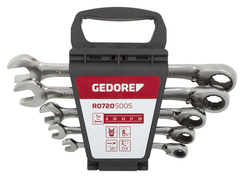 GEDORE Ratcheting Ring Wrench Set SW8-19 mm 5-piece