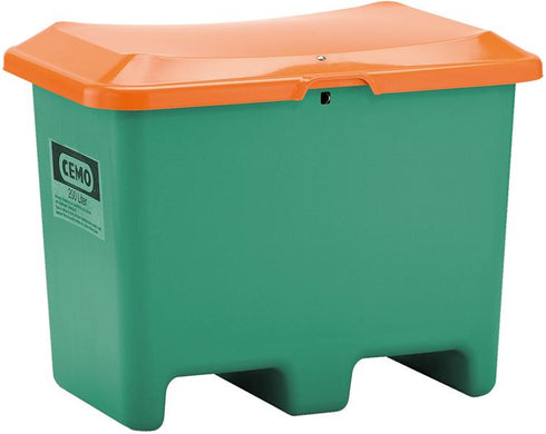 Streugutbehälter CEMO, 200 l B890xT600xH640 mm ohne Entnahmeöffnung grün/orange