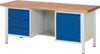 Ergonomische Werkbank PRETEC, Tiefe 700 mm, Gestell RAL 7035 lichtgrau / Einbauten RAL 5010 enzianblau