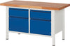 Ergonomische Werkbank PRETEC, Tiefe 700 mm, Gestell RAL 7035 lichtgrau / Einbauten RAL 5010 enzianblau