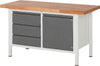 Ergonomische Werkbank PRETEC, Tiefe 700 mm, Gestell RAL 7035 lichtgrau / Einbauten RAL 5010 enzianblau