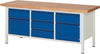 Ergonomische Werkbank PRETEC, Tiefe 700 mm, Gestell RAL 7035 lichtgrau / Einbauten RAL 5010 enzianblau