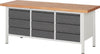 Ergonomische Werkbank PRETEC, Tiefe 700 mm, Gestell RAL 7035 lichtgrau / Einbauten RAL 5010 enzianblau