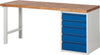 Ergonomische Werkbank PRETEC, Tiefe 700 mm, Gestell RAL 7035 lichtgrau / Einbauten RAL 5010 enzianblau
