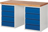Ergonomische Werkbank PRETEC, Tiefe 700 mm, Gestell RAL 7035 lichtgrau / Einbauten RAL 5010 enzianblau