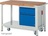 Mobile Werkbank PRETEC, Tiefe 700 mm, Gestell RAL 7035 lichtgrau / Einbauten RAL 5010 enzianblau