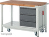 Mobile Werkbank PRETEC, Tiefe 700 mm, Gestell RAL 7035 lichtgrau / Einbauten RAL 5010 enzianblau
