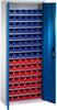 Lager-Regalschrank C+P,  B700xT300xH1690 mm RAL 7035/5012 mit Türen 14 Fachböden, 90 Kästen
