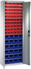 Lager-Regalschrank C+P,  B700xT300xH1980 mm RAL 7035 mit Türen 15 Fachböden, 84 Kästen