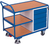Tischwagen VARIOFIT,  250kg B1125xT625xH1010mm RAL 7035/5010 4 Schubladen,3Ladeflächen