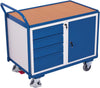 Tischwagen VARIOFIT,  250kg B1125xT625xH1010mm RAL 7035/5010 4 Schubladen, 1 Schrank