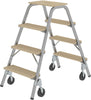 Stahl-Holz-Tritt MUNK,  fahrbar 4 Holzstufen 4 BockrollenHöhe Deckbrett 0,97 m Arbeitshöhe bis 2,80 m