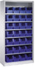 Lager-Regalschrank C+P,  B1000xT300xH1980 mm RAL 7035 ohne Türen 6 Fachböden, 28 Kästen CP