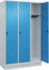 Garderobenschrank CP,  CLASSICB1200xT500xH1950 mm RAL 7035/5012, 3 Abteile mit 100 mm hohem Sockel