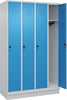 Garderobenschrank CP,  CLASSICB1200xT500xH1950 mm RAL 7035/5012, 4 Abteile mit 100 mm hohem Sockel