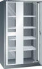 Einschwenktürenschrank LISTA,  B1100xT641xH1950mm RAL 7035,Sichtfenstertür 4 Böden