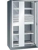 Einschwenktürenschrank LISTA,  B1100xT641xH1950mm RAL 5012,Sichtfenstertür 4 Böden,3 Schubladen