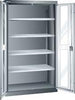 Flügeltürenschrank LISTA,  B1100xT641xH1950mm RAL 5012,Sichtfenstertür 4 Böden