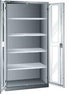 Flügeltürenschrank LISTA,  B1000xT580xH1950mm RAL 5012,Sichtfenstertür 4 Böden