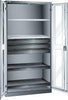 Flügeltürenschrank LISTA,  B1000xT580xH1950mm RAL 7035,Sichtfenstertür 4 Böden,3Schubladen