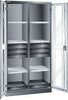 Flügeltürenschrank LISTA,  B1000xT580xH1950mm RAL 5012,Sichtfenstertür 8 Böden,6Schubladen