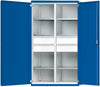 Schwerlastschrank ANKE,  B1085xT690xH1950mm RAL7035/5010 m.Mittelwand6Böden,4Schubladen 200kg