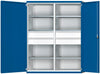 Schwerlastschrank ANKE,  B1485xT630xH1950mm RAL7035/5010 m.Mittelwand6Böden,4Schubladen 100kg