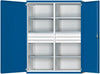 Schwerlastschrank ANKE,  B1485xT630xH1950mm RAL7035/5010 m.Mittelwand6Böden,6Schubladen 100kg