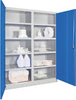 Schwerlastschrank PAVOY,  m.TürenB1470xT630xH1950 mm 8 Böden RAL 7035/5012 Mittelwand